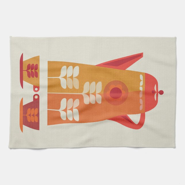 Mid Century Inspired, Orange coffee pot, tea towel (Horizontal)
