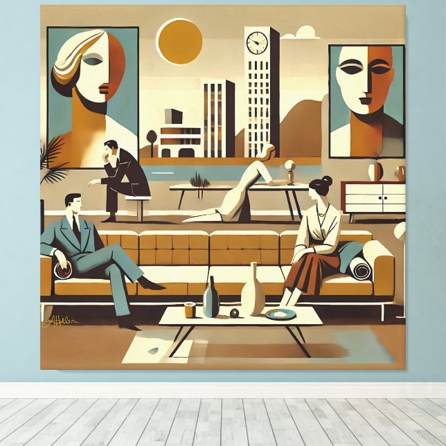 Mid Century Interior Design Art Lounge Canvas Print (Insitu(Wood Floor))