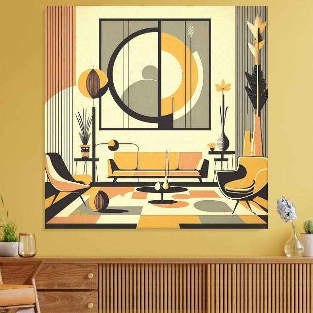 Mid Century Interior Design Autumn Hues Livingroom Canvas Print (Insitu(LivingRoom))