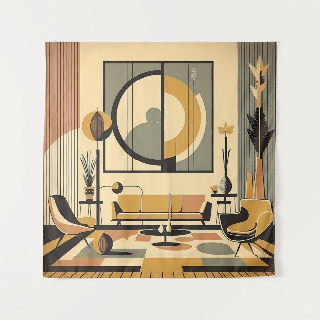 Mid Century Interior Design Autumn Hues Livingroom Tapestry (Front)