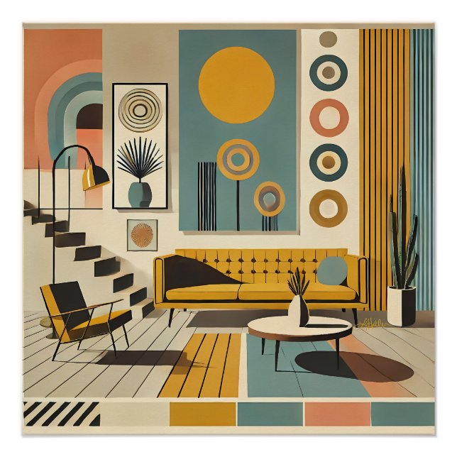 Mid Century Interior Design Desert Livingroom Poster (Front)