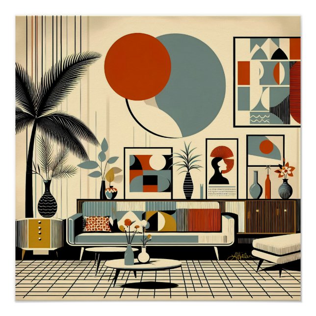 Mid Century Interior Design Eclipse Livingroom Poster (Front)