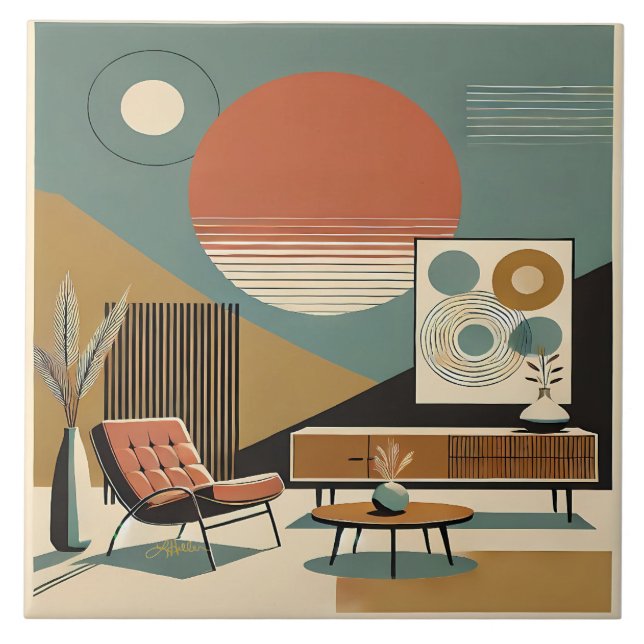 Mid Century Interior Design Sunrise Livingroom Tile (Front)