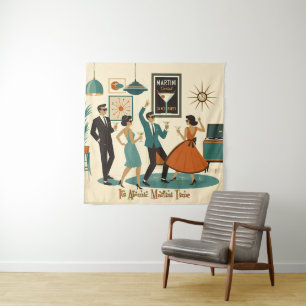 Mid Century Its Atomic Martini Time Cocktail Party Tapestry