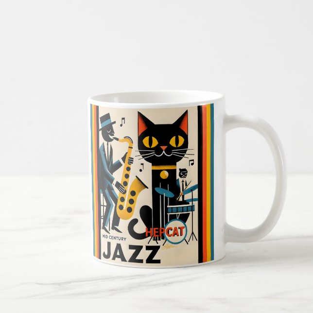 Mid Century Jazz Age HepCat Black Cat Coffee Mug (Right)