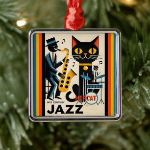 Mid Century Jazz Age HepCat Black Cat Metal Tree Decoration