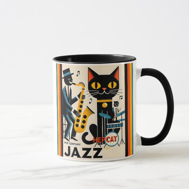 Mid Century Jazz Age HepCat Black Cat Mug (Right)