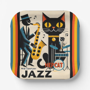 Mid Century Jazz Age HepCat Black Cat Paper Plate
