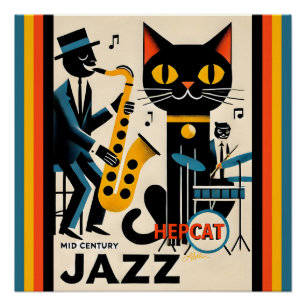 Mid Century Jazz Age HepCat Black Cat Poster