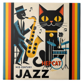 Mid Century Jazz Age HepCat Black Cat Tile