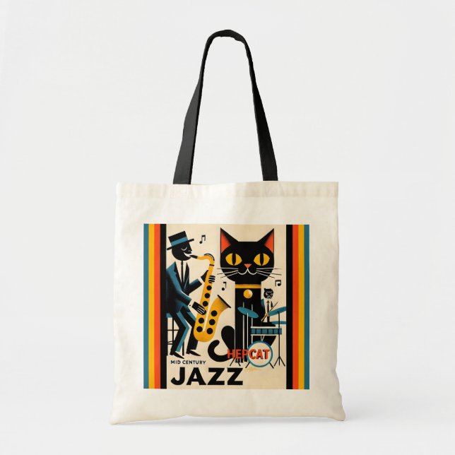 Mid Century Jazz Age HepCat Black Cat Tote Bag (Front)