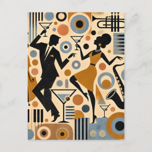 Mid Century Jazz Age Minimalist Art Martini Dance Postcard