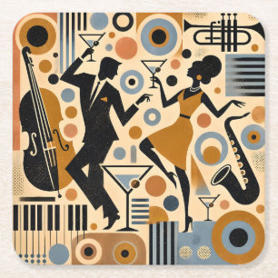 Mid Century Jazz Age Minimalist Art Martini Dance Square Paper Coaster