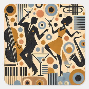 Mid Century Jazz Age Minimalist Art Martini Dance Square Sticker