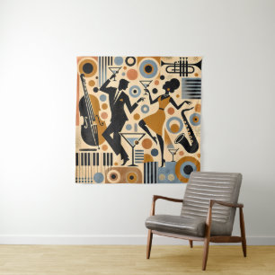 Mid Century Jazz Age Minimalist Art Martini Dance Tapestry