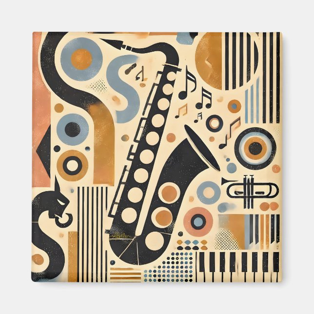 Mid Century Jazz Age Minimalist Art Saxophone Magnet (Front)