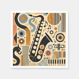 Mid Century Jazz Age Minimalist Art Saxophone Napkin