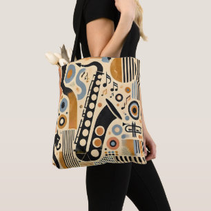 Mid Century Jazz Age Minimalist Art Saxophone Tote Bag