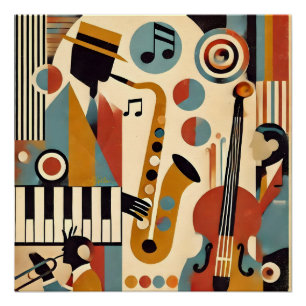 Mid Century Jazz Age Modern Minimalist Trio Poster