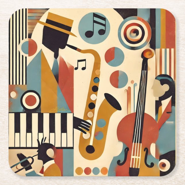 Mid Century Jazz Age Modern Minimalist Trio Square Paper Coaster (Front)