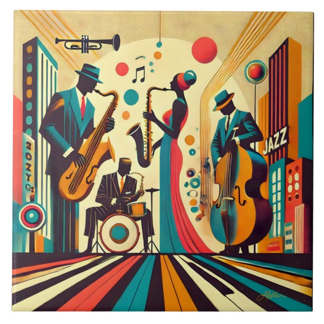 Mid Century Jazz Age Quartet Tile (Front)