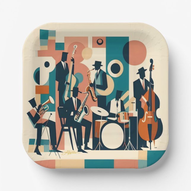 Mid Century Jazz Age Sextet Paper Plate (Front)