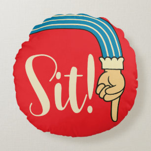 Mid- Century Jazzy Pointing Hand/Finger Manicule Round Cushion