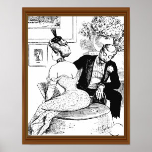 Mid-Century Lady Corset Man Leering Poster