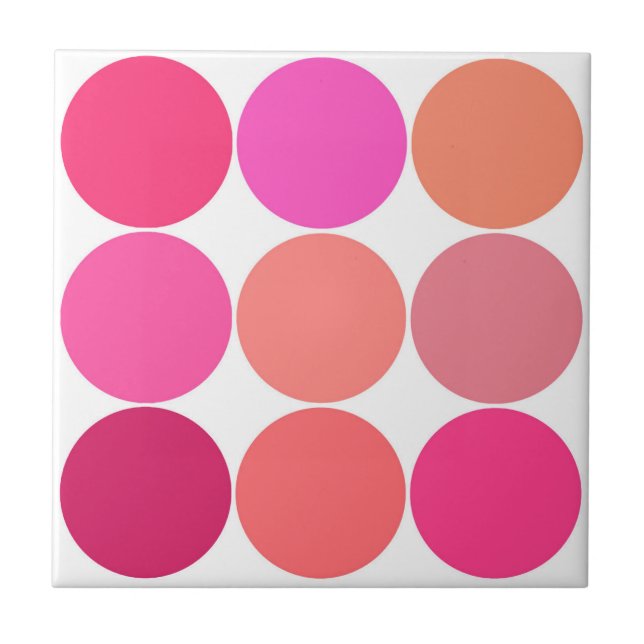 Mid-Century Large Dots, Fuchsia Pink and Coral Tile (Front)