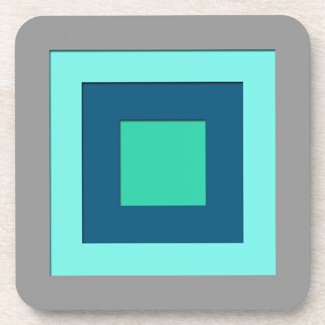 Mid-Century layered squares - blue & grey / gray Coaster (Front)