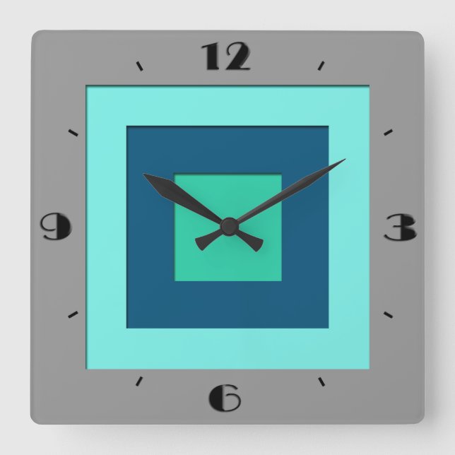 Mid-Century layered squares - blue & grey / grey Square Wall Clock (Front)