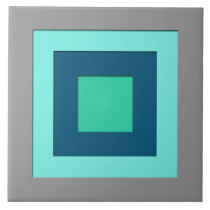Mid-Century layered squares - blue & grey / grey Tile