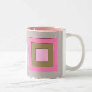 Mid-Century layered squares - grey / grey & pink Two-Tone Coffee Mug