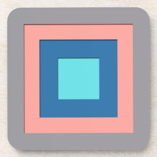 Mid-Century layered squares - grey, peach & blue Coaster
