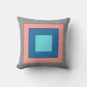 Mid-Century layered squares - grey, peach & blue Cushion