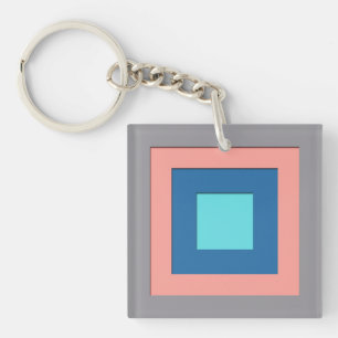 Mid-Century layered squares - grey, peach & blue Key Ring