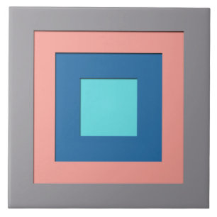 Mid-Century layered squares - grey, peach & blue Tile