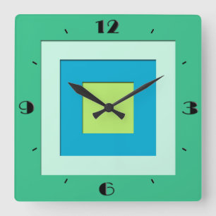 Mid-Century layered squares - jade green Square Wall Clock