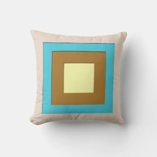 Mid-Century layered squares - taupe & turquoise Cushion