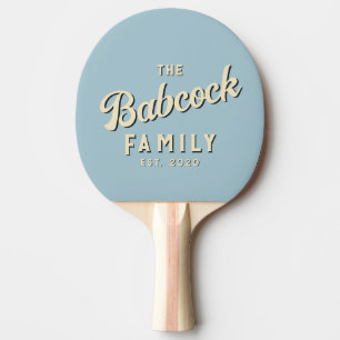Mid-Century Light Sky Retro Family Name & Year Ping Pong Paddle