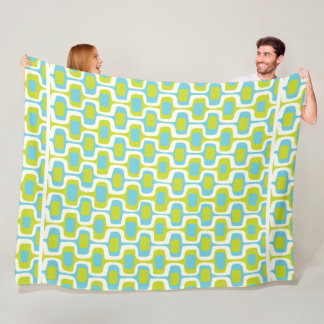 Mid-Century Lime and Aqua Ovals and Circles Fleece Blanket