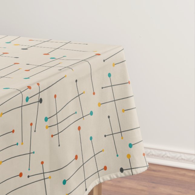 Mid Century Lines And Circles Atomic Age Tan Tablecloth (In Situ)