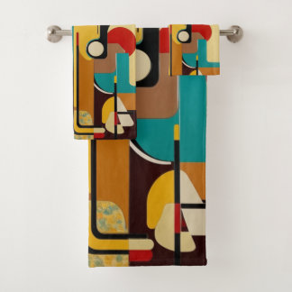 Mid-Century Magic | Abstract Shapes Design Bath Towel Set