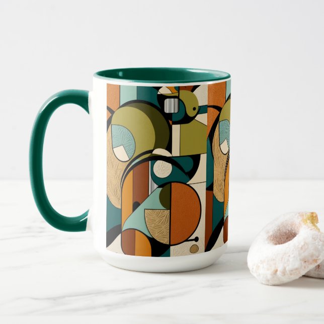 Mid-Century Magic | Olive & White Shapes Mug (With Donut)