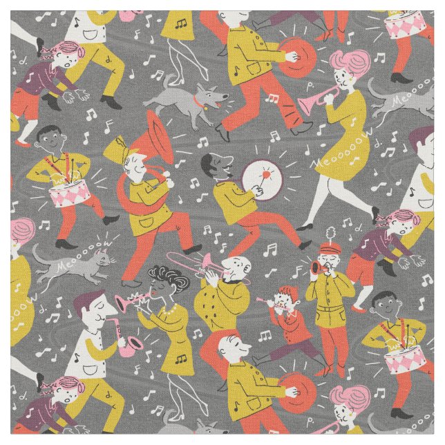 Mid Century Marching Band on Grey Fabric (Close Up)