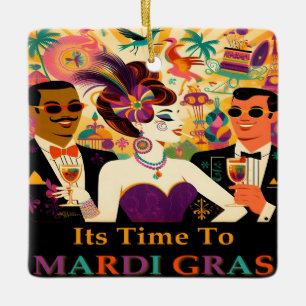 Mid Century Mardi Gras Cocktail Party Ceramic Ornament