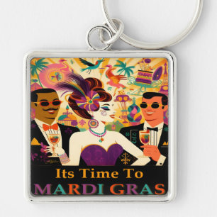 Mid Century Mardi Gras Cocktail Party Key Ring