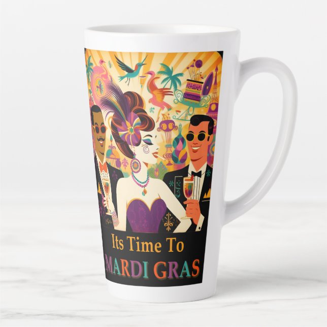 Mid Century Mardi Gras Cocktail Party Latte Mug (Right)