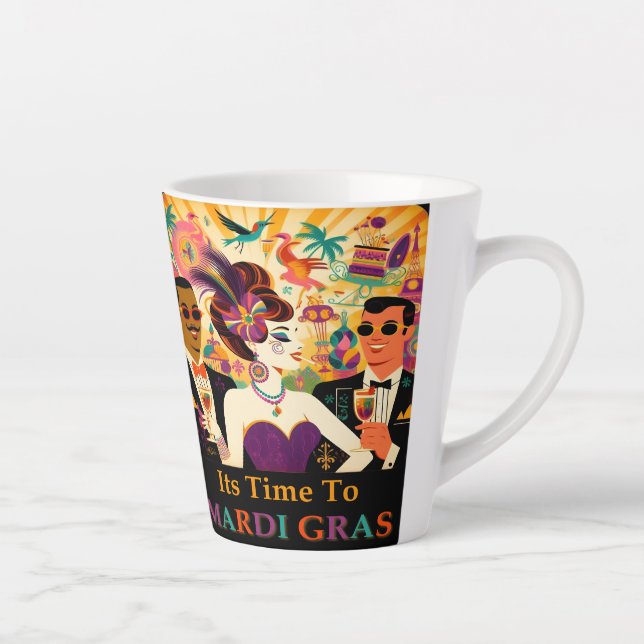 Mid Century Mardi Gras Cocktail Party Latte Mug (Right)