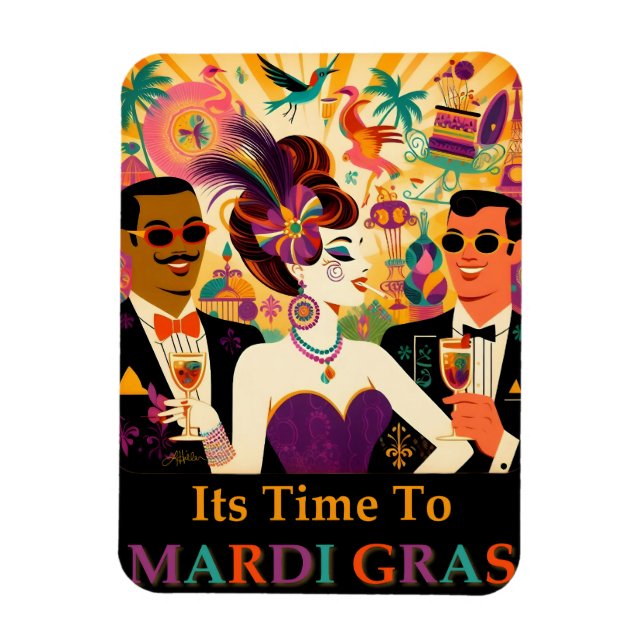 Mid Century Mardi Gras Cocktail Party Magnet (Vertical)